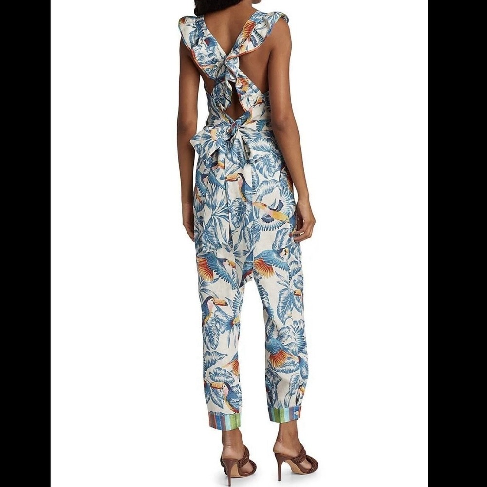 NEW FARM RIO Flying Toucans Crossed Back Frilled‎ Jumpsuit Multi Womens Size XS